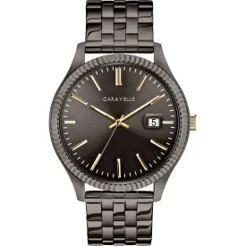 MEN'S GUNMETAL FINISH STAINLESS STEEL CARAVELLE DRESS WATCH