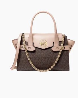 Michael Kors Carmen Small Flap Belted Satchel (Brown/Soft Pink)