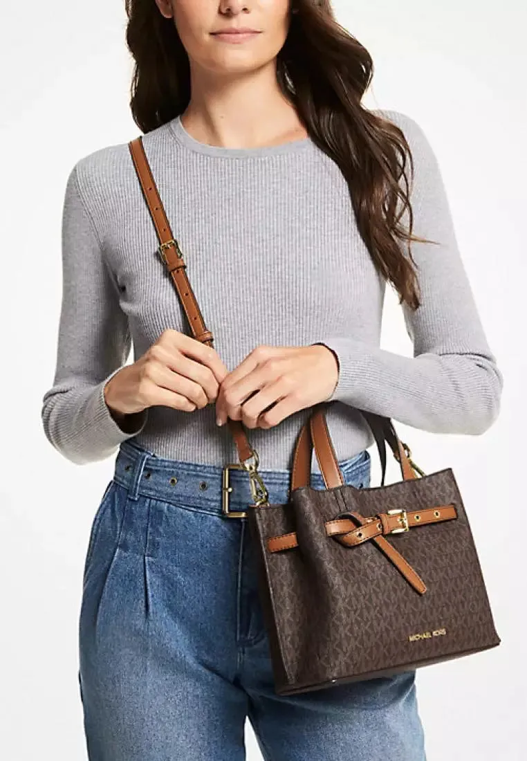 Michael Kors Emilia Satchel Small Logo Satchel Brown