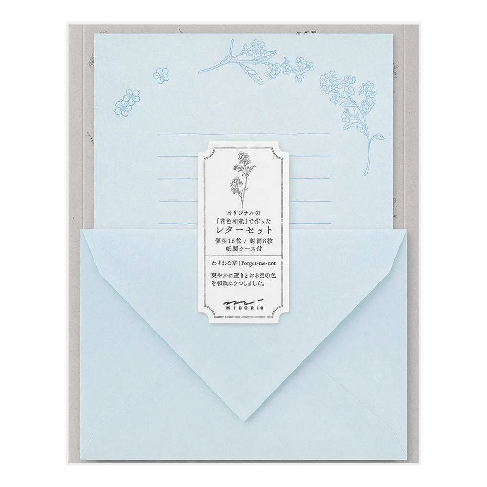 Midori Letter Set 317 Flower Color Washi Paper - Blue