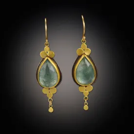 Moss Aquamarine Earrings with Gold Trios