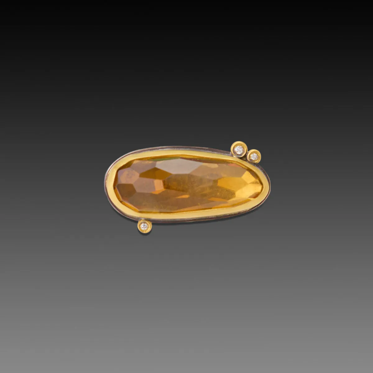 Narrow Citrine Ring with Diamond Dots