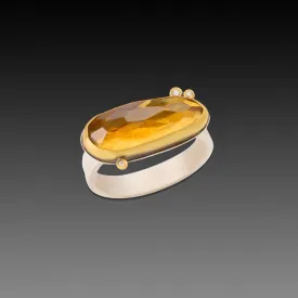 Narrow Citrine Ring with Diamond Dots