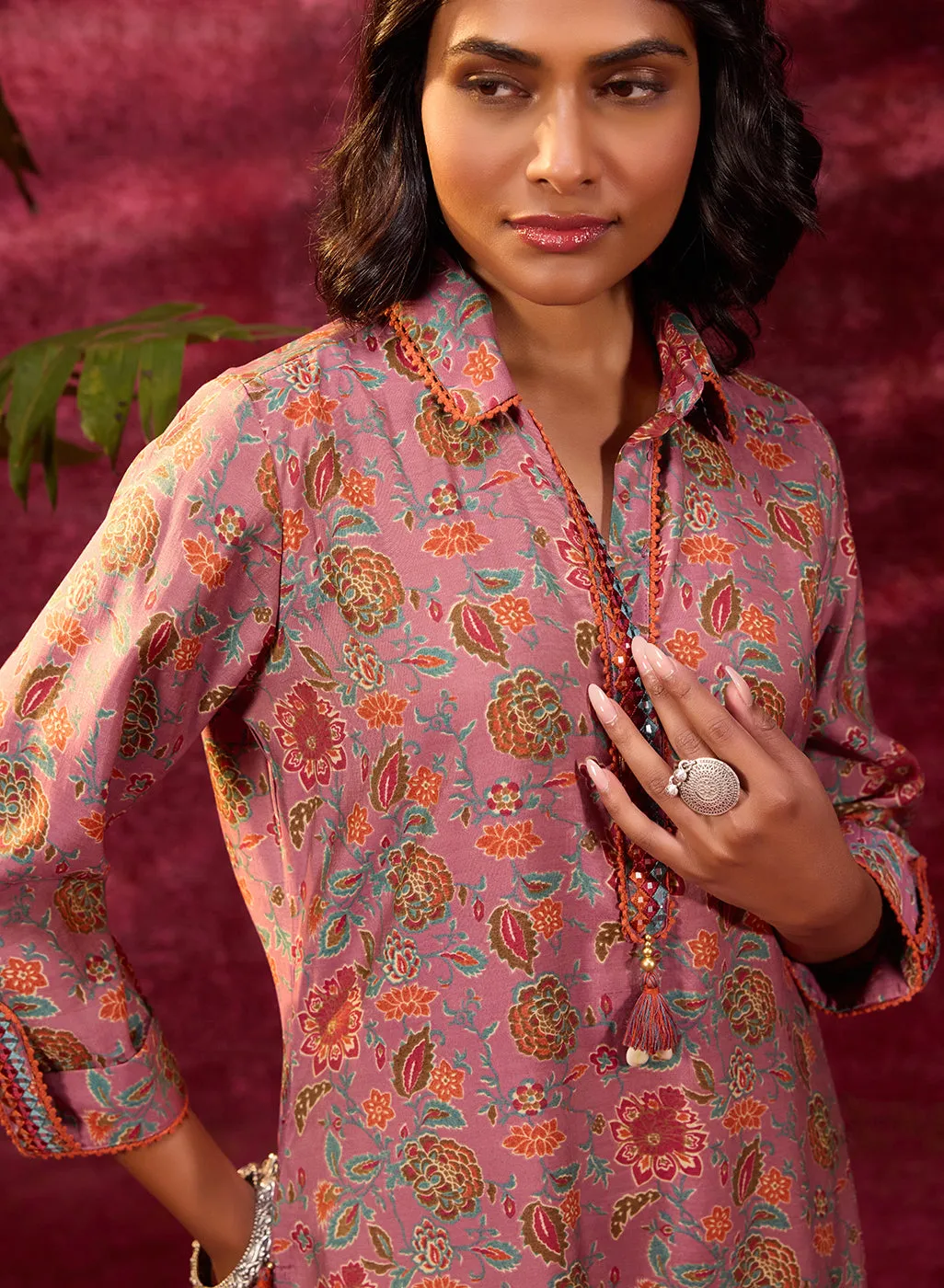 Noor Turkish Rose Pink Printed Cotton Tunic for Women