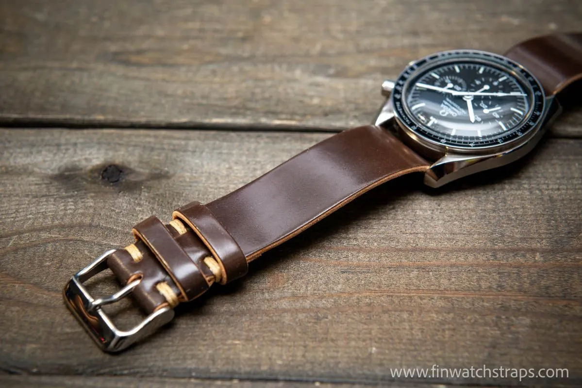 One piece Shell Cordovan watch strap. Handmade in Finland, 10-26 mm.