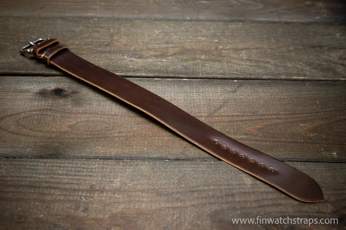 One piece Shell Cordovan watch strap. Handmade in Finland, 10-26 mm.