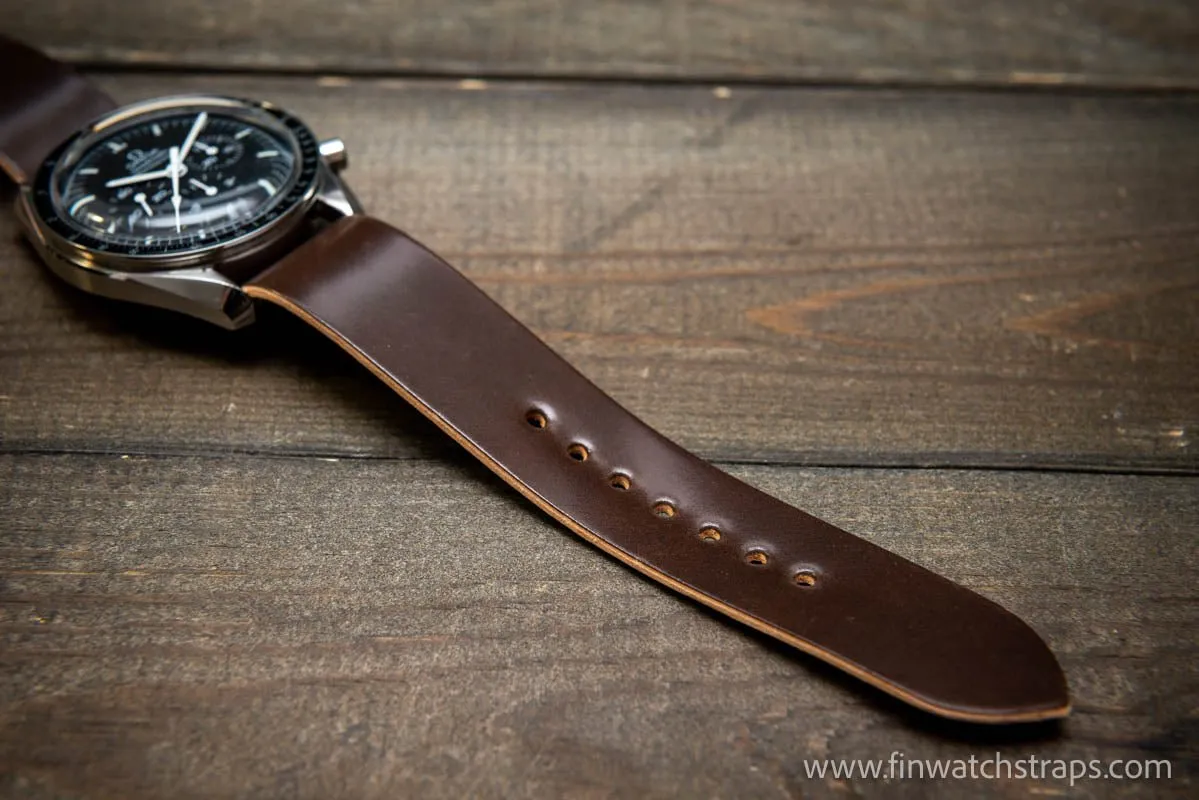 One piece Shell Cordovan watch strap. Handmade in Finland, 10-26 mm.