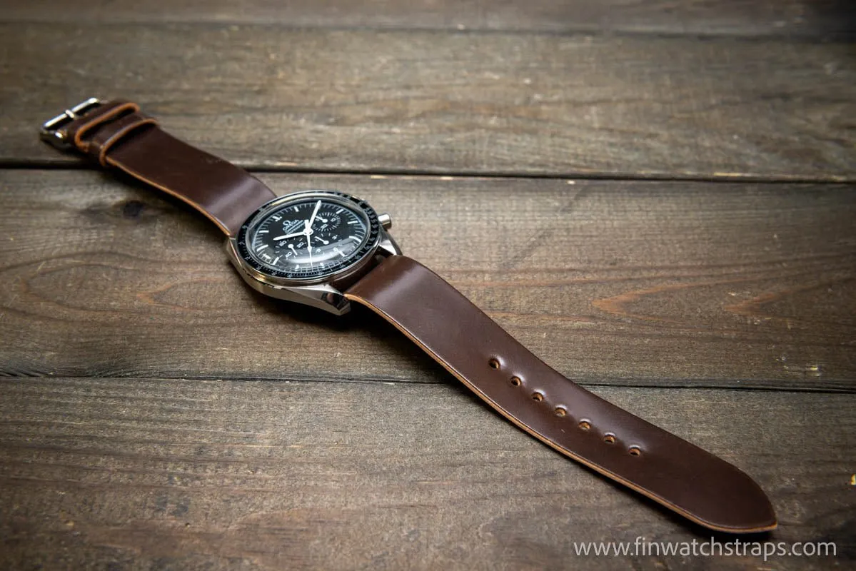 One piece Shell Cordovan watch strap. Handmade in Finland, 10-26 mm.