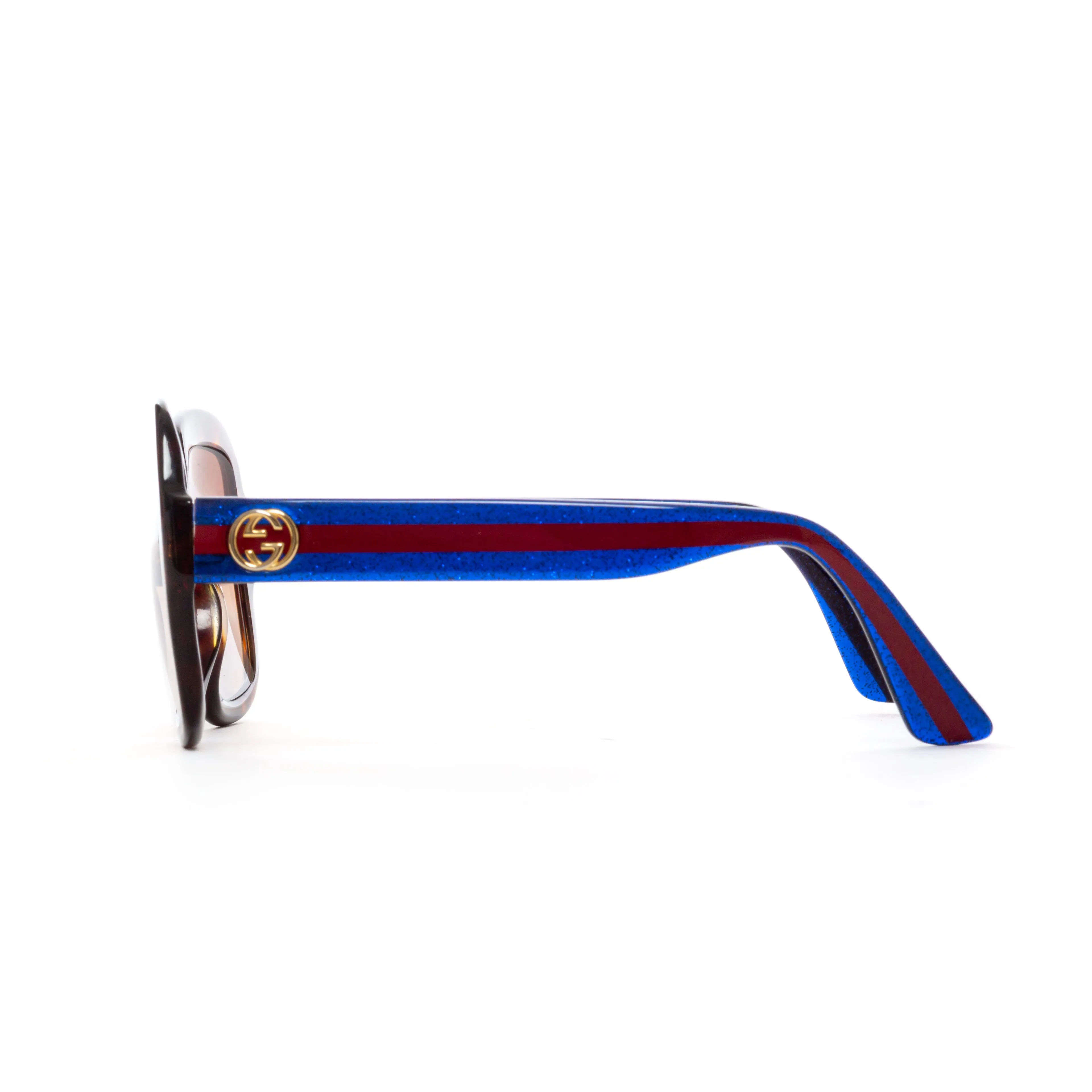 Oversize Square Havana Brown Tortoise Blue Glitter Web Stripe GG0036S Sunglasses 54mm