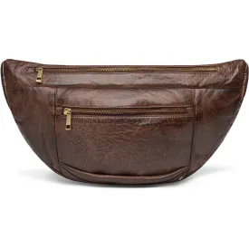 Oversized basic leather bumbag / 10736 - Brandy