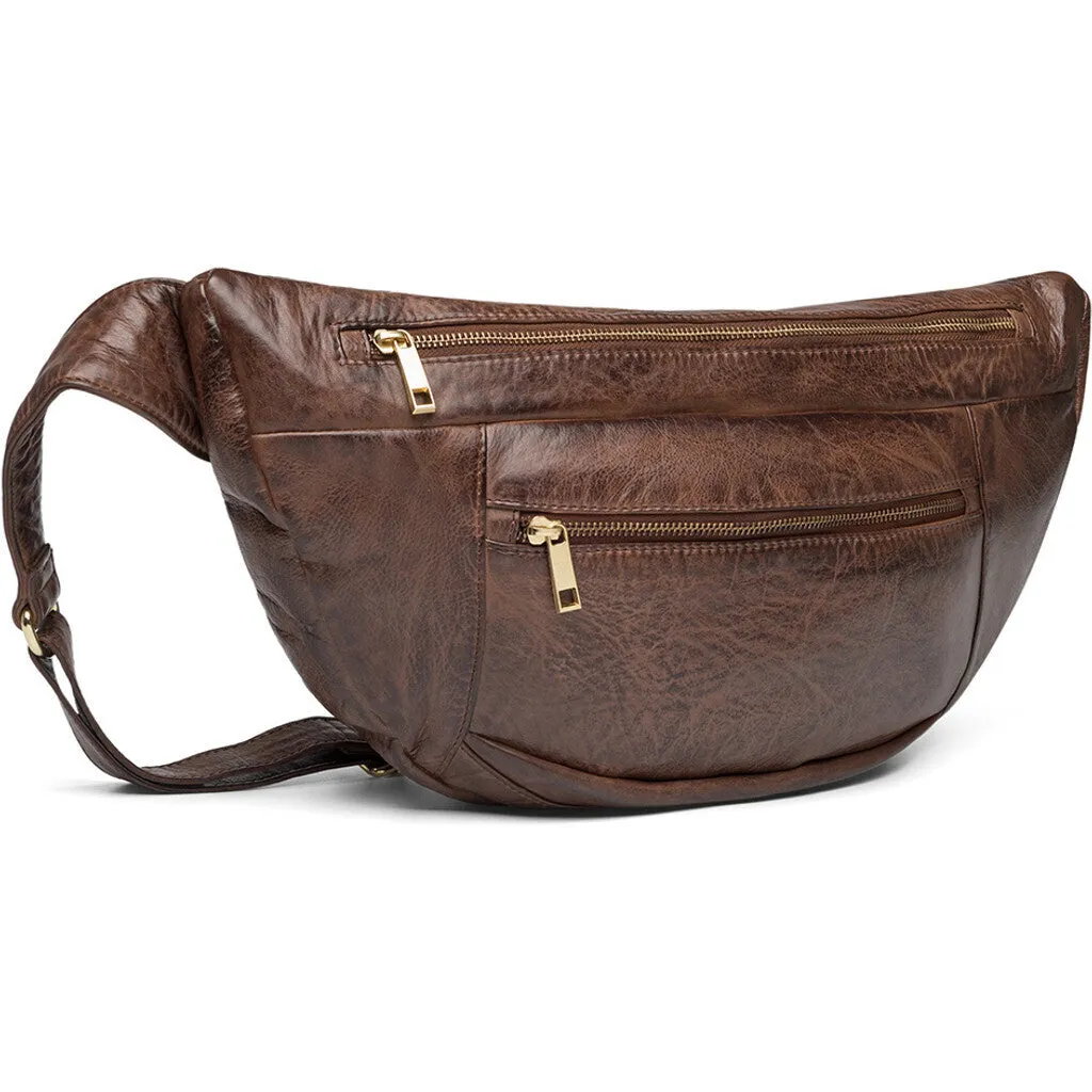 Oversized basic leather bumbag / 10736 - Brandy