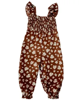 Paisley Smocked Ruffle Jumpsuit - Brown Floral