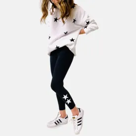 Parker Chic Black Leggings - White Double Ankle Stars