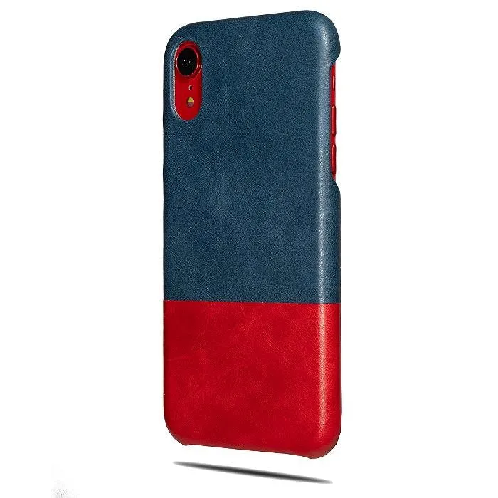 Peacock Blue & Crimson Red iPhone XR Leather Case