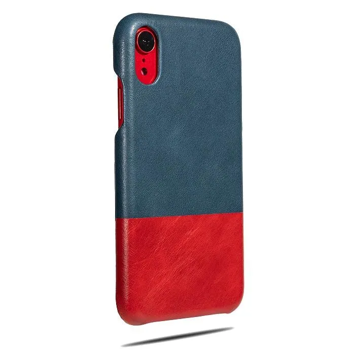 Peacock Blue & Crimson Red iPhone XR Leather Case