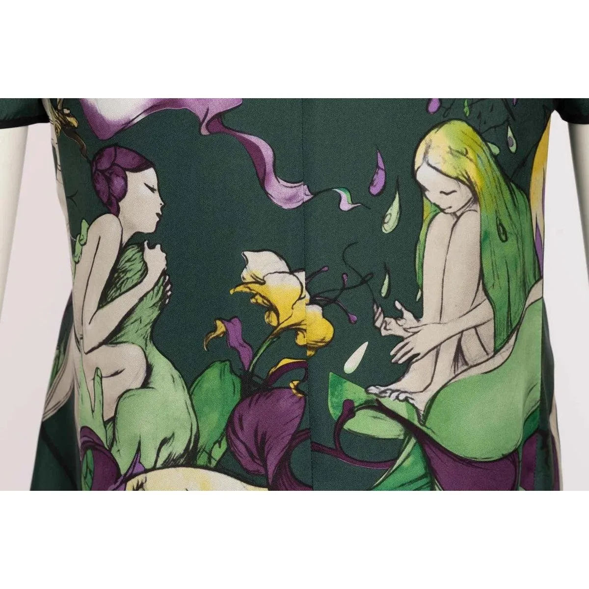 PRADA FAIRY JAMES JEAN 2008 Runway Green Print Silk Top | Size S/M