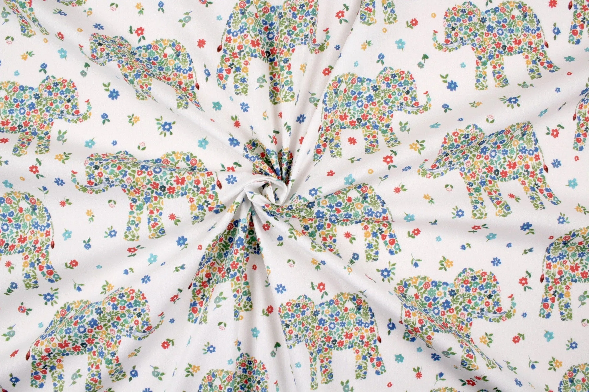 Printed Cotton Satin - Flowers and Elephants