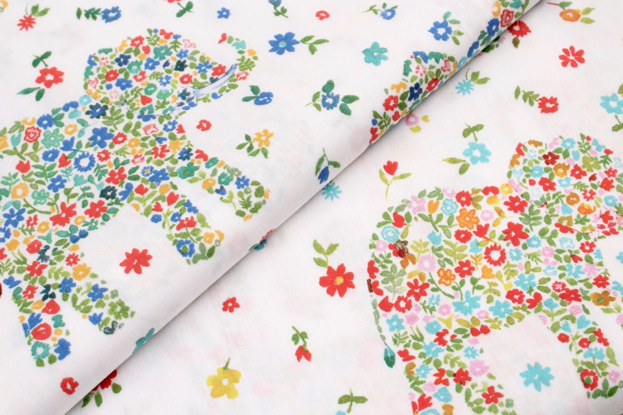 Printed Cotton Satin - Flowers and Elephants