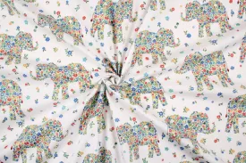 Printed Cotton Satin - Flowers and Elephants