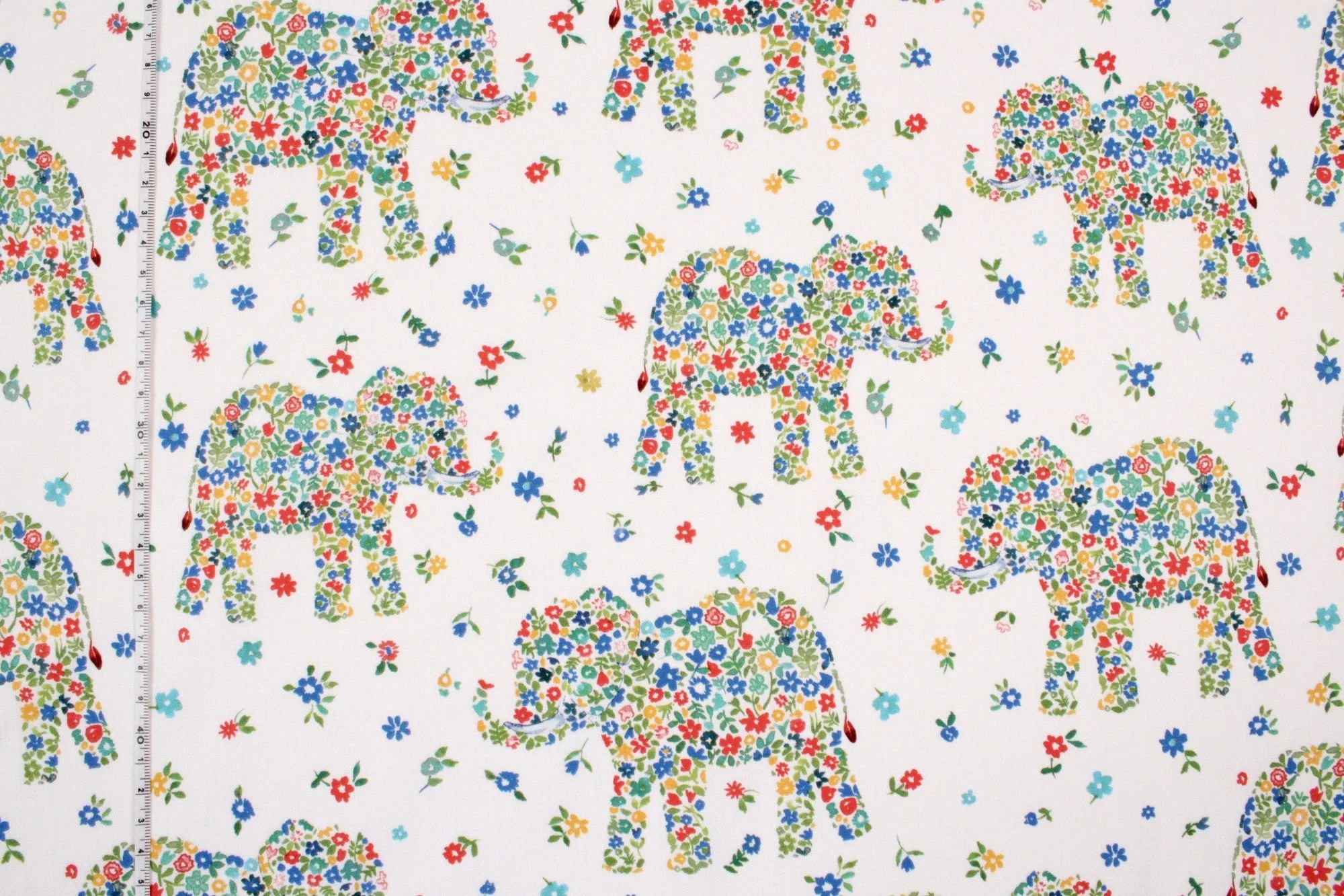 Printed Cotton Satin - Flowers and Elephants