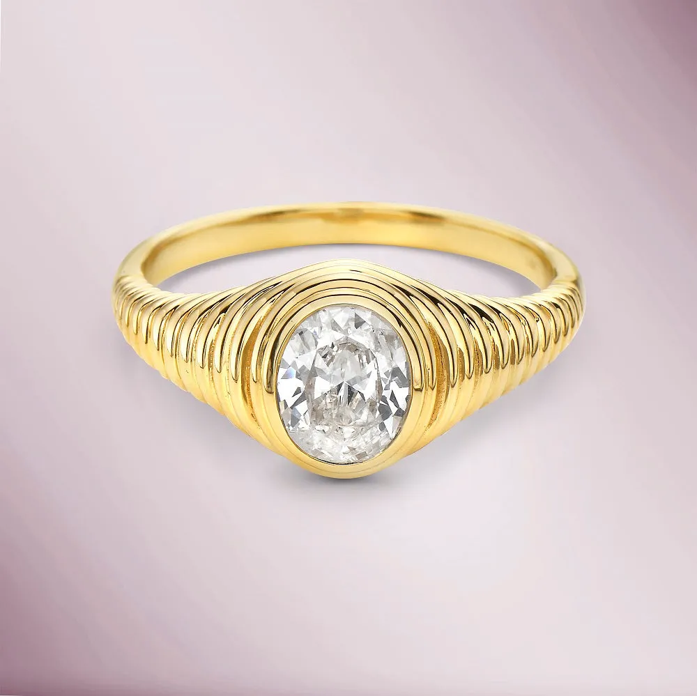 Ready to Ship Solitaire Oval Cut Diamond Ring (0.86 ct.) Bezel Set in 14K Gold