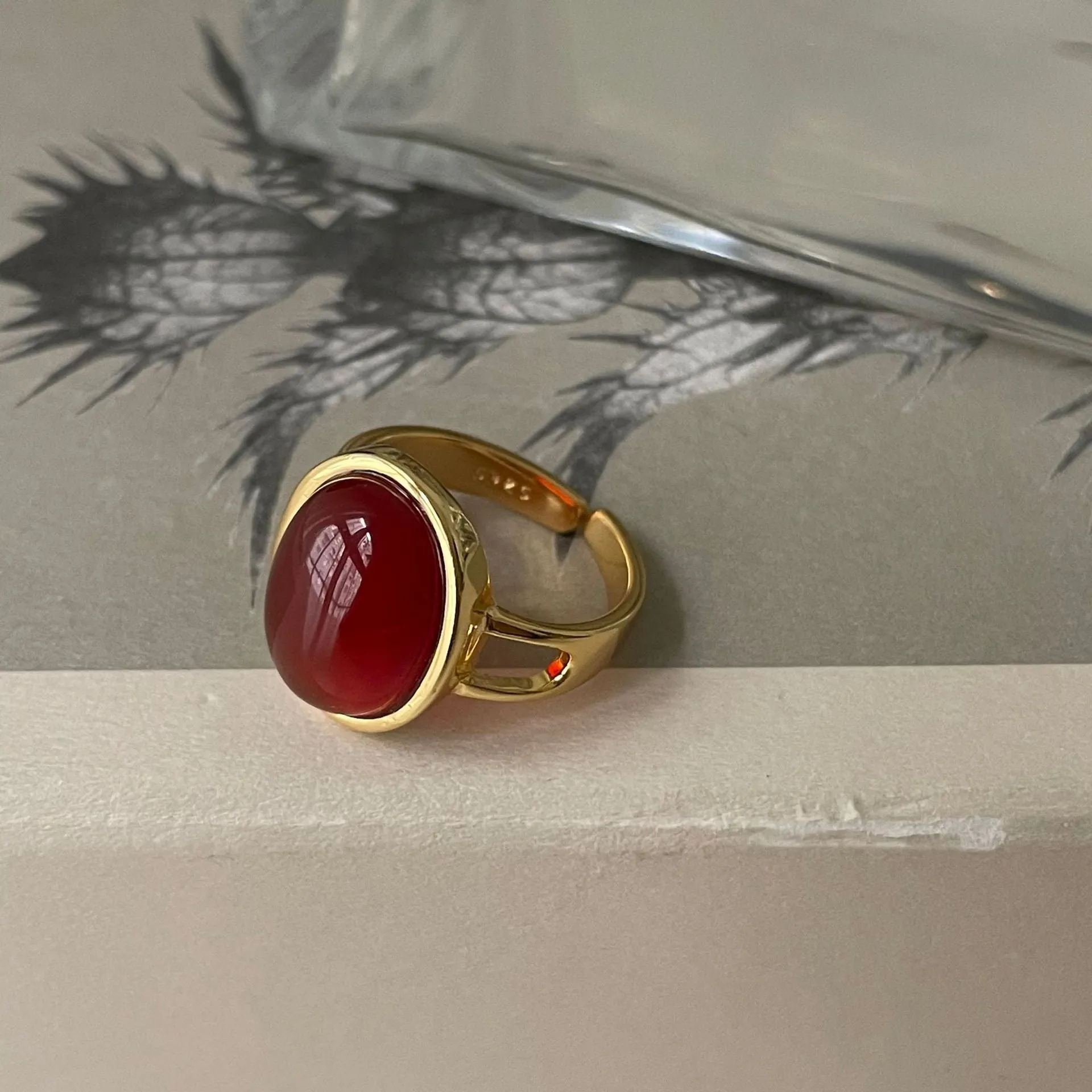 Red Onyx Ring Gold Vermeil