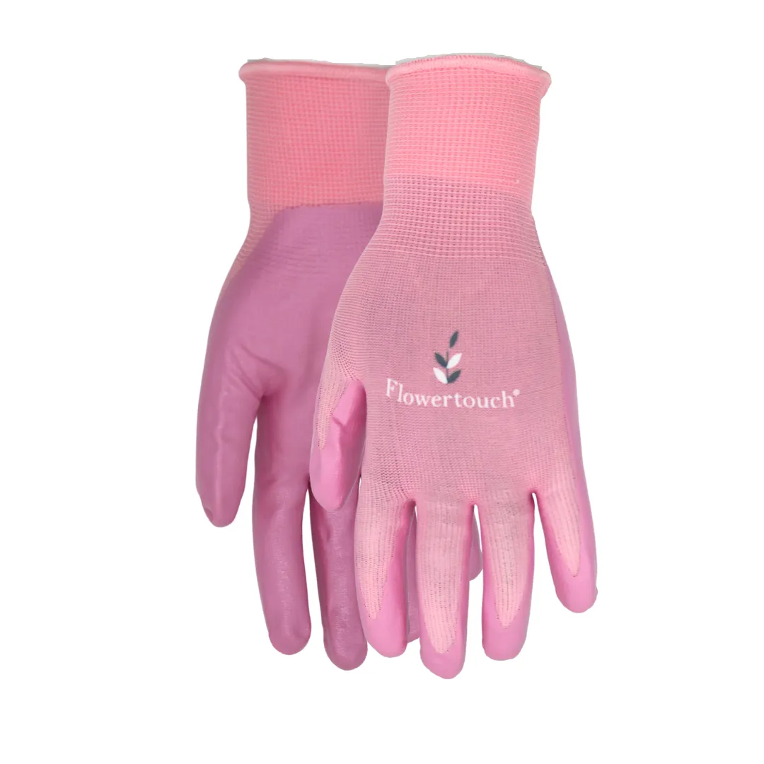 Red Steer A369 Flowertouch Lawn & Garden Gloves, Nitrile Palm, Pink, Purple or Red, Sizes S-L,