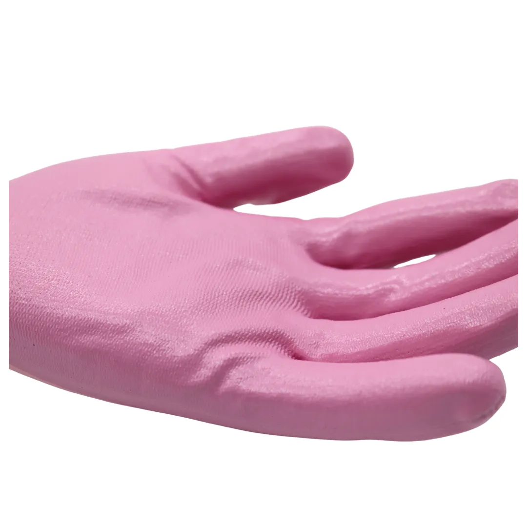 Red Steer A369 Flowertouch Lawn & Garden Gloves, Nitrile Palm, Pink, Purple or Red, Sizes S-L,