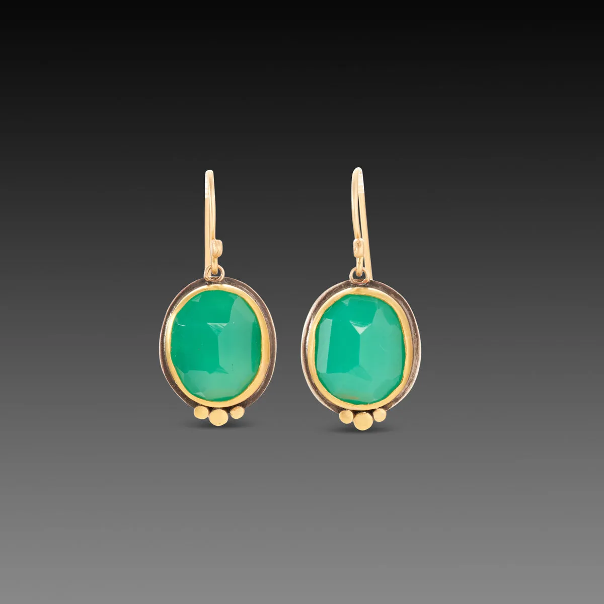 Rose Cut Oval Chrysoprase Earrings