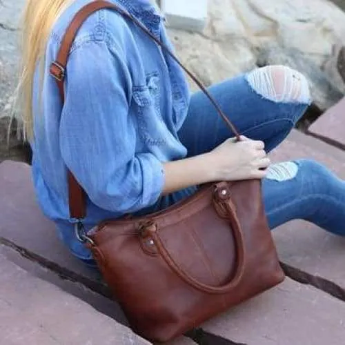 Sadie Leather Concealed Carry Satchel to Crossbody Handbag