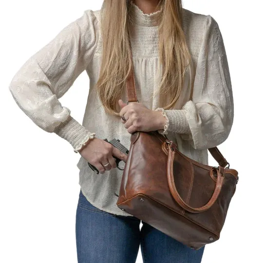 Sadie Leather Concealed Carry Satchel to Crossbody Handbag