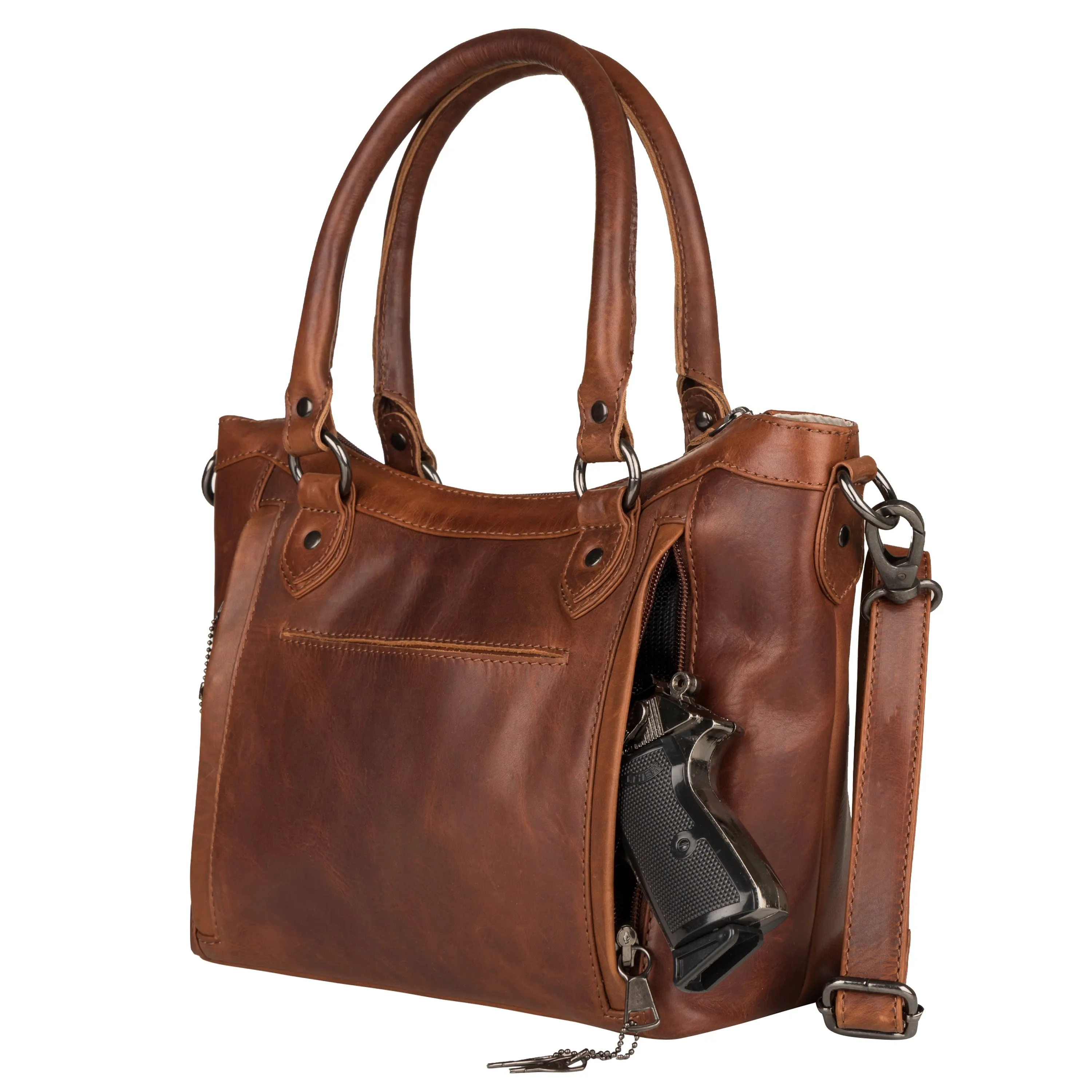 Sadie Leather Concealed Carry Satchel to Crossbody Handbag