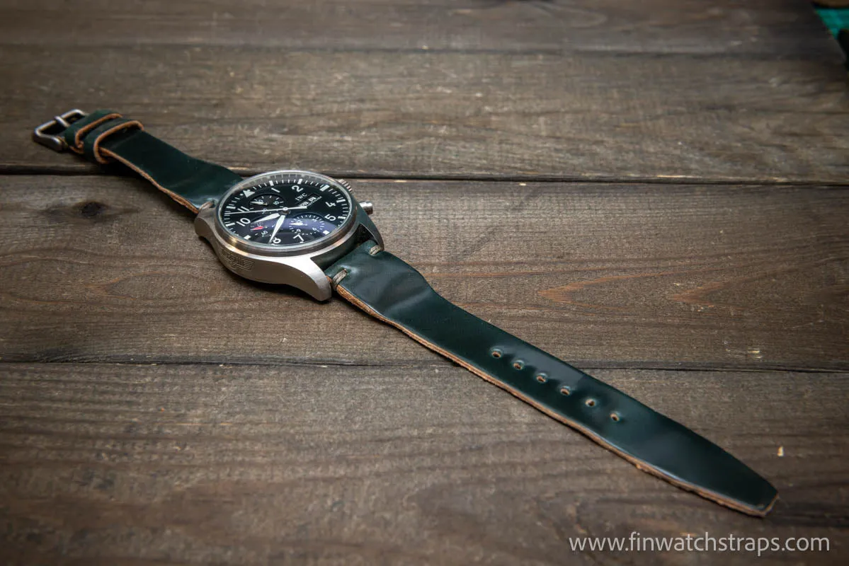 Shell Cordovan watch strap, Leather watch band, Pilot model, Handmade in Finland