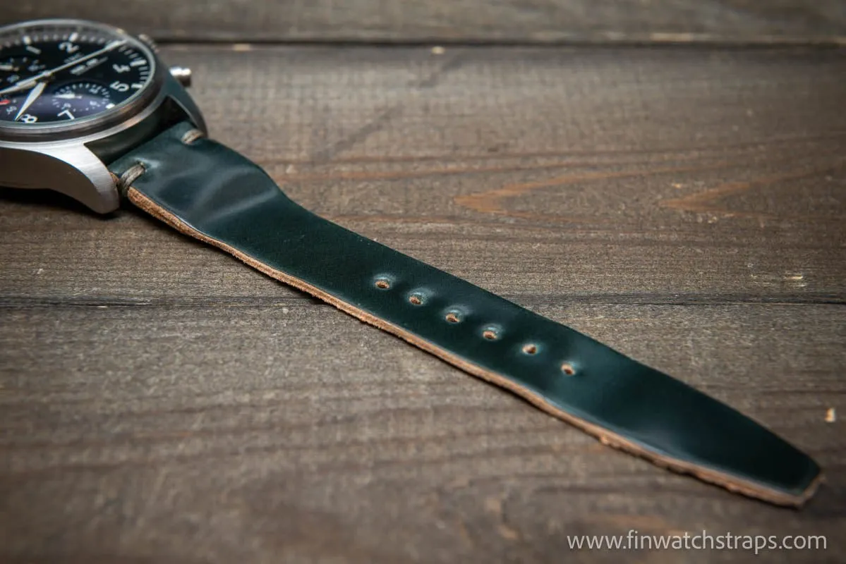 Shell Cordovan watch strap, Leather watch band, Pilot model, Handmade in Finland