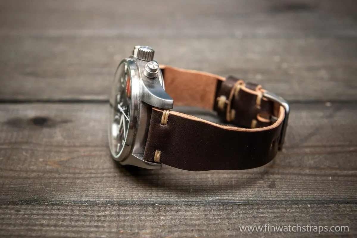 Shell Cordovan watch strap, Leather watch band, Pilot model, Handmade in Finland