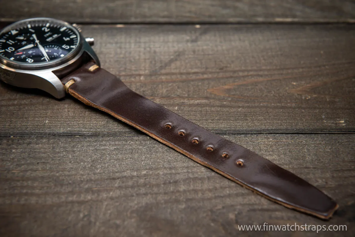 Shell Cordovan watch strap, Leather watch band, Pilot model, Handmade in Finland