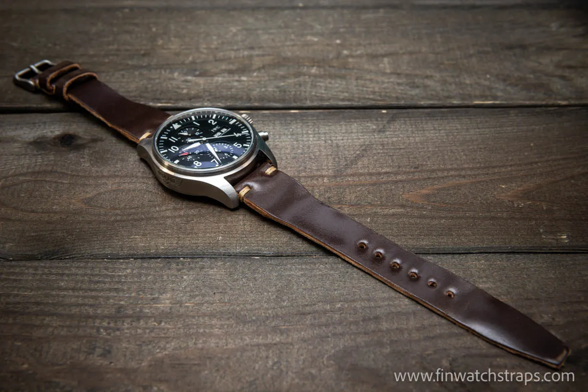 Shell Cordovan watch strap, Leather watch band, Pilot model, Handmade in Finland