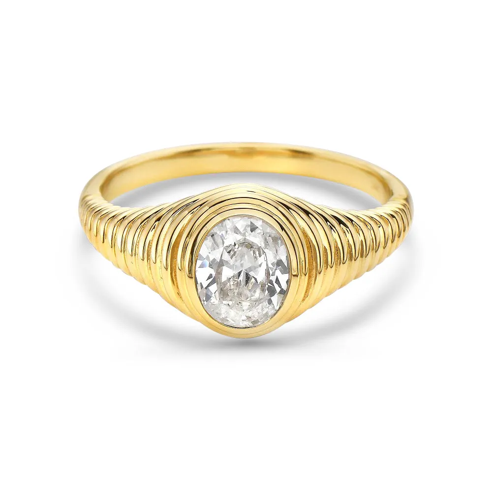 Solitaire Oval Cut Diamond Ring (0.86 ct.) Bezel Set in 14K Gold