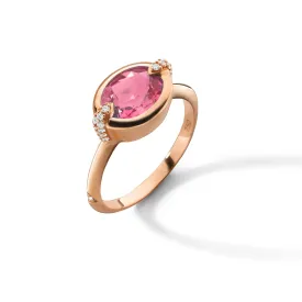 Special Edition 18K Gold Ring with Deep-Set Red Tourmaline and Diamonds