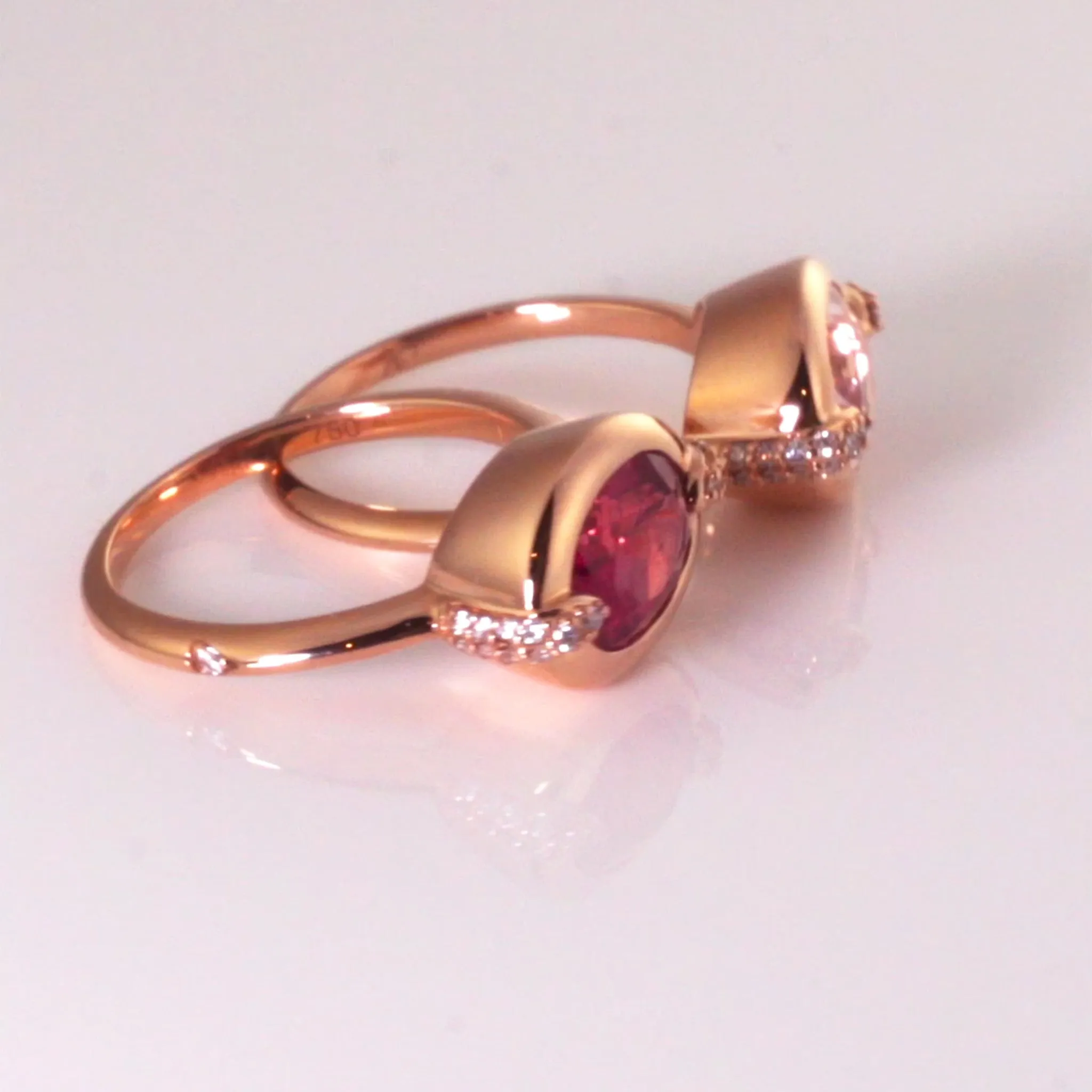 Special Edition 18K Gold Ring with Deep-Set Red Tourmaline and Diamonds