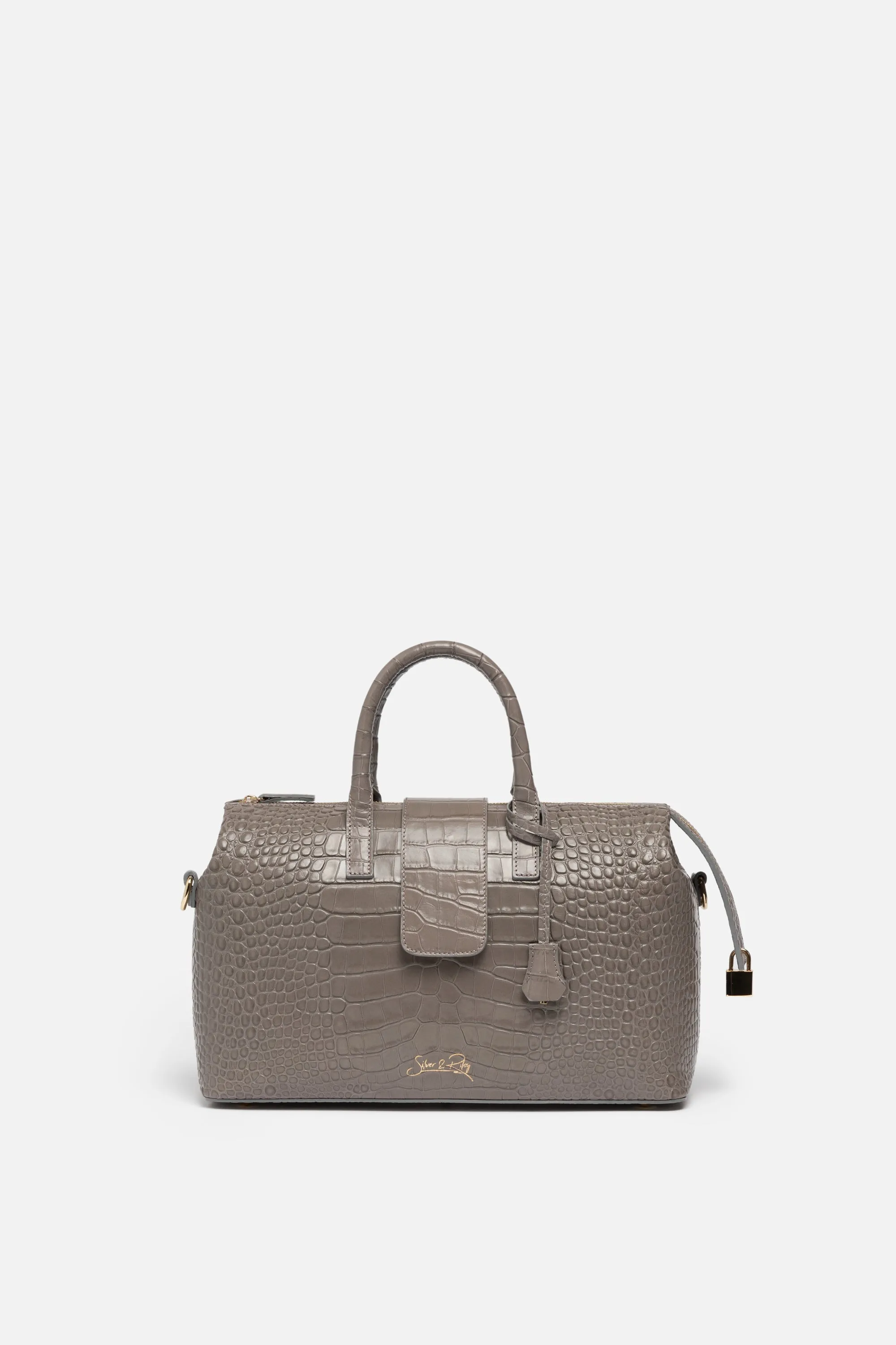 SSW - Convertible Executive Leather Bag in Crocodile Print Cool Gray