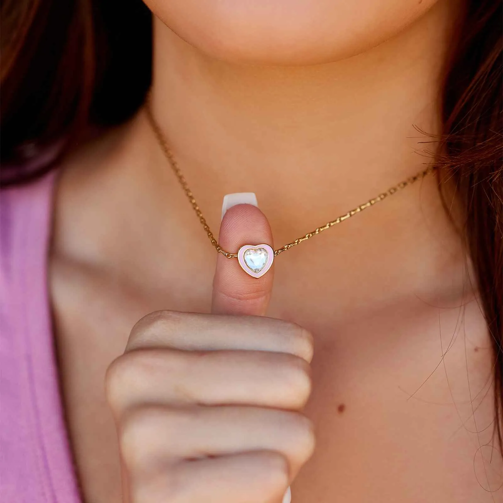 Stone & Enamel Heart Pendant Necklace