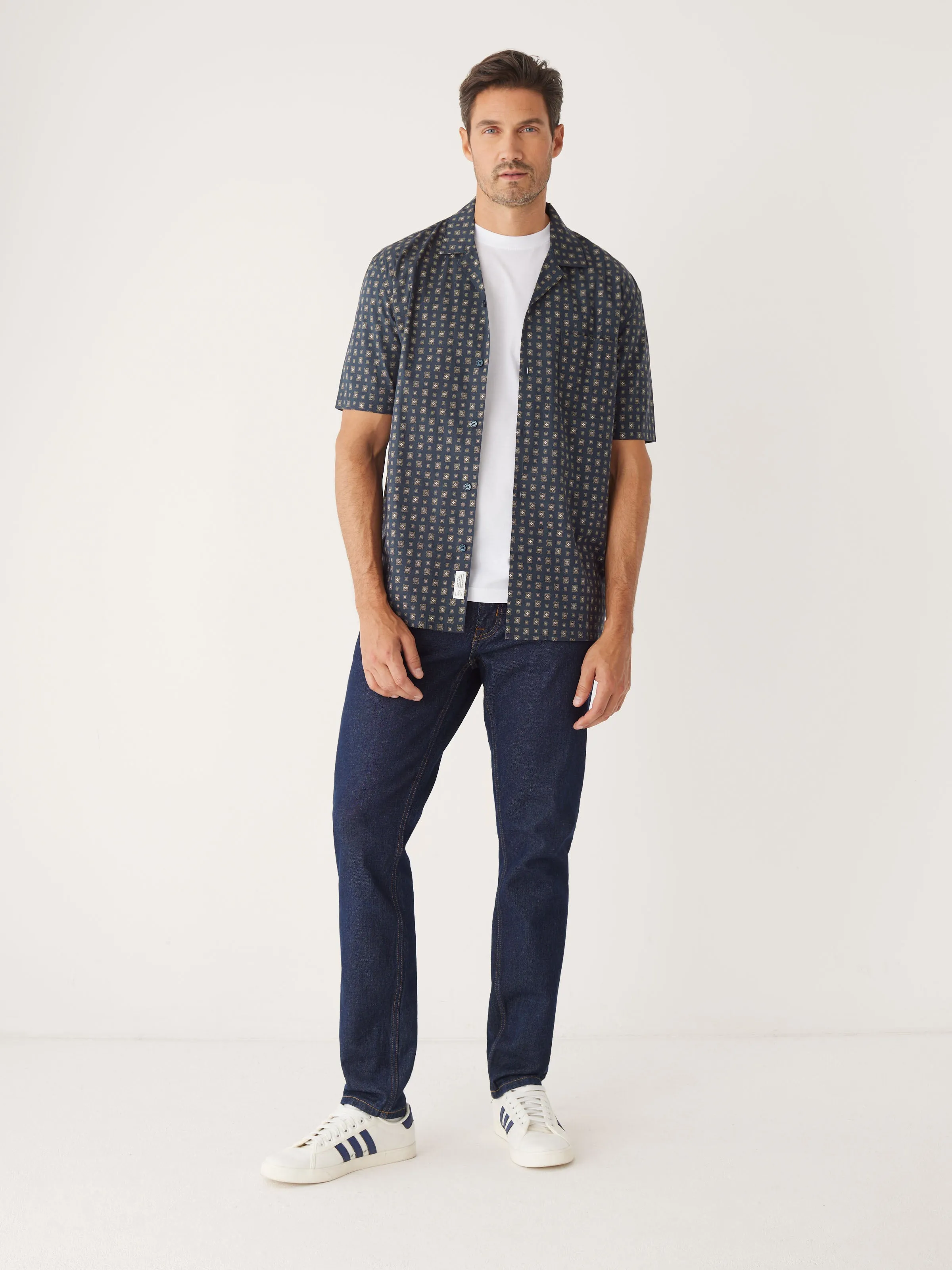 The Printed Camp Collar Shirt in Deep Blue