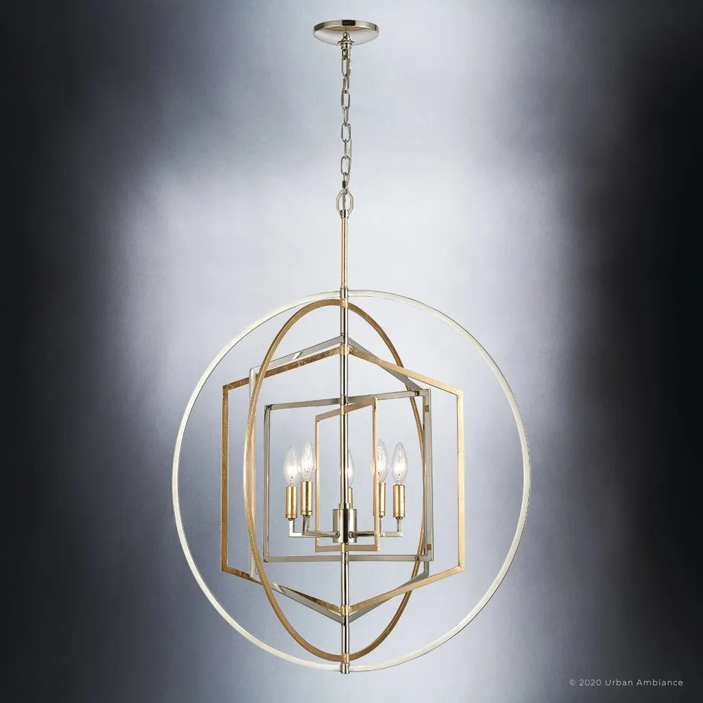 UEX2144 Luxe Industrial Chandelier 30''H x 27''W, Polished Nickel & Gold Leaf Finish, Princeton Collection