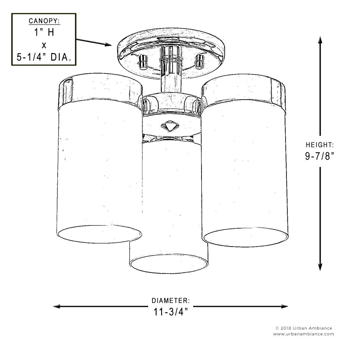 UHP2296 Contemporary Ceiling Fixture, 9.875"H x 11.75"W, Polished Chrome Finish, Madison Collection