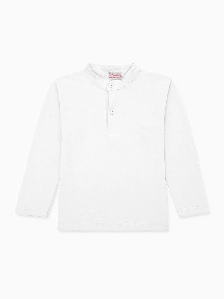 White Alcomo Long Sleeve Boy Polo Shirt