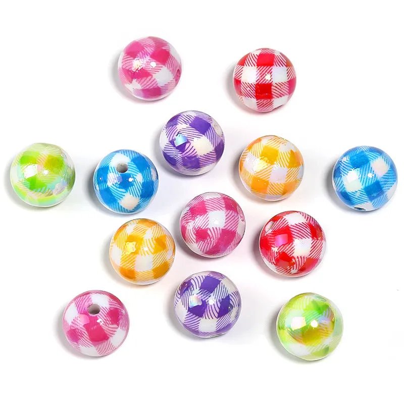 Wholesale 100pcs Diy Colorful Printed Striped Lattice Acrylic Beads