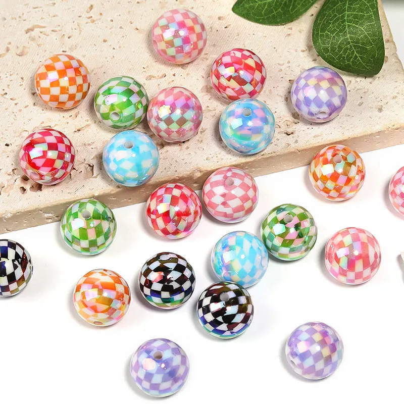 Wholesale 100pcs Diy Colorful Printed Striped Lattice Acrylic Beads