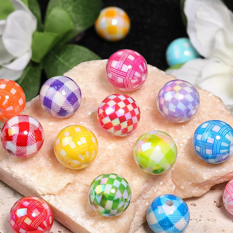 Wholesale 100pcs Diy Colorful Printed Striped Lattice Acrylic Beads