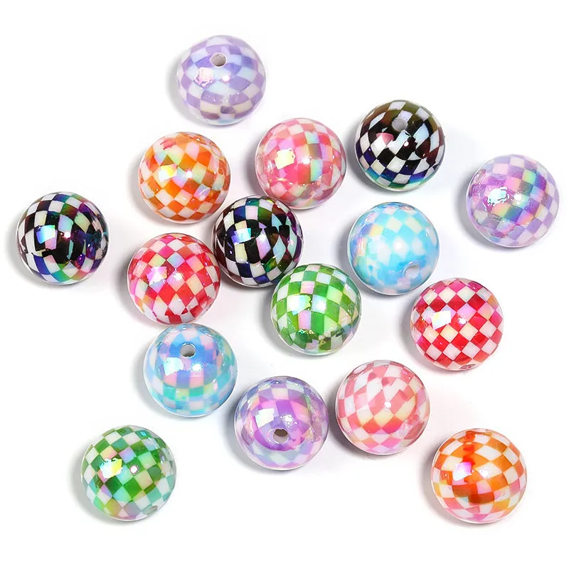 Wholesale 100pcs Diy Colorful Printed Striped Lattice Acrylic Beads